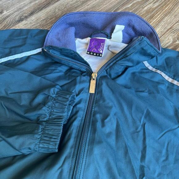 Vintage Asics 90s/80s Womens Reflective Teal Windbreaker Jacket Medium M Mint! - Picture 3 of 9